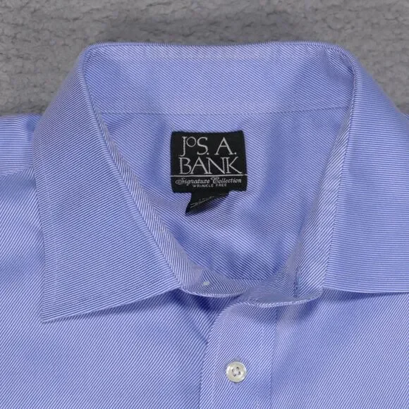 Jos A Bank Signature Button Shirt Men 17 - 33 Blue Button Up Long Sleeve - Picture 7 of 16